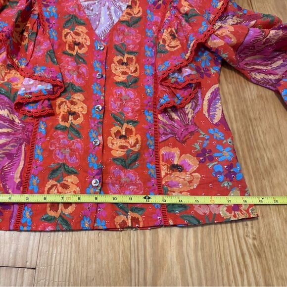 Farm Rio Red Spring Bananas Ruffle Blouse Women’s SIZE XS Red Floral - Picture 11 of 14